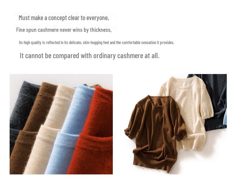 23 Autumn/Winter Women's Five-Sleeve Cashmere Sweater - Round Neck, Fashionable Half-Sleeve Knit Top