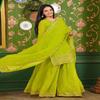 Vibrant Lime Green Embroidered Sharara Suit Set