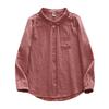Pure Cotton Women's Lapel Pleated Blouse - Solid Color, Long Sleeve, Double Layer Yarn, Spring/Autumn.