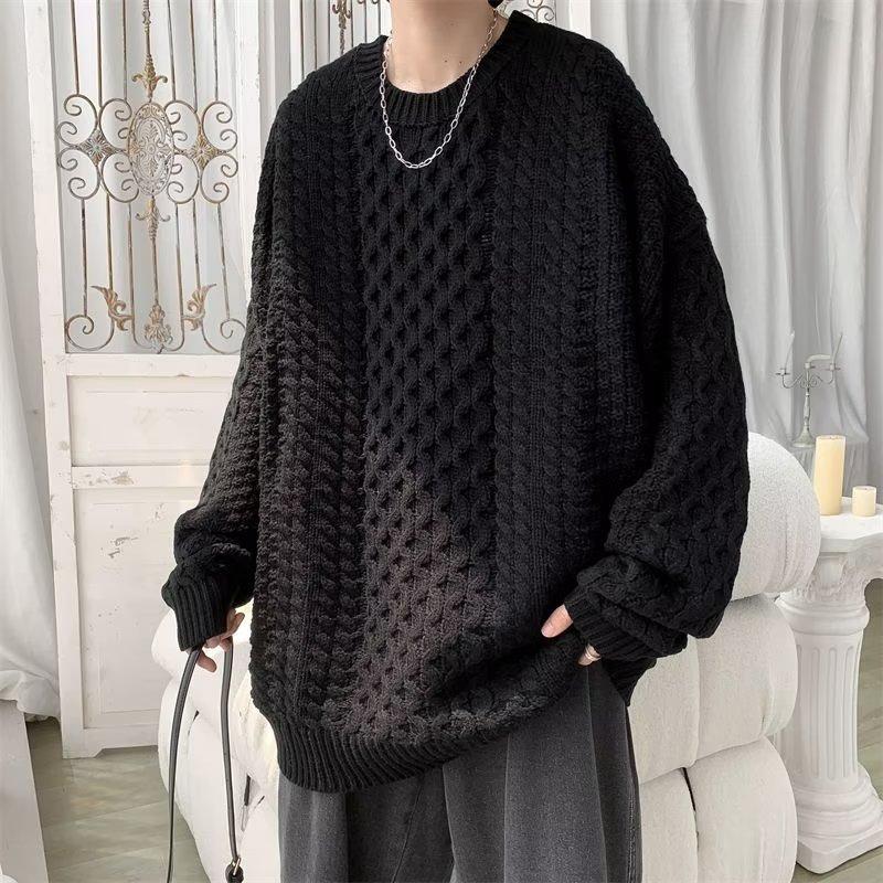 Autumn and Winter Solid Color Sweater Lazy High-end Fried Street Men's Twist Thick Knit Jacket Men