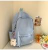 Schoolbag Fashion Korean Version Ins Backpack Female Junior High School Student Schoolbag College Style Large Capacity Solid Color Casual Backpack