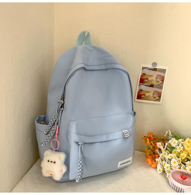 Schoolbag Fashion Korean Version Ins Backpack Female Junior High School Student Schoolbag College Style Large Capacity Solid Color Casual Backpack