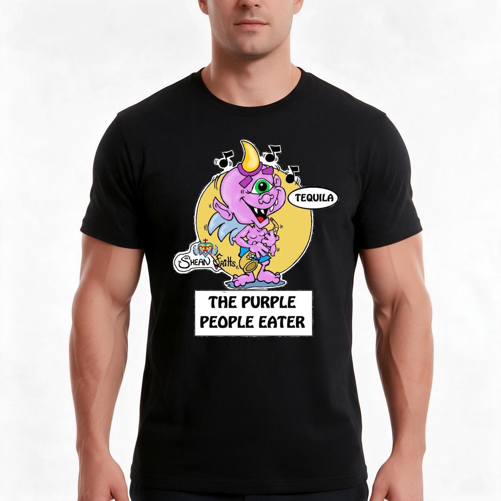 Fritts Cartoons Purple People Eater Tshirt Summer Casual Cotton Tee Oversized Streetwear Tops Vintage Graphic Print