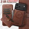 iPhone 17PM Leather Flip Case with Card Slot, Magnetic Snap, Wireless Charging Stand