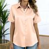 Women Short Sleeve Satin Button Down Shirt Casual Notched Collar Loose Fit Blouse Top