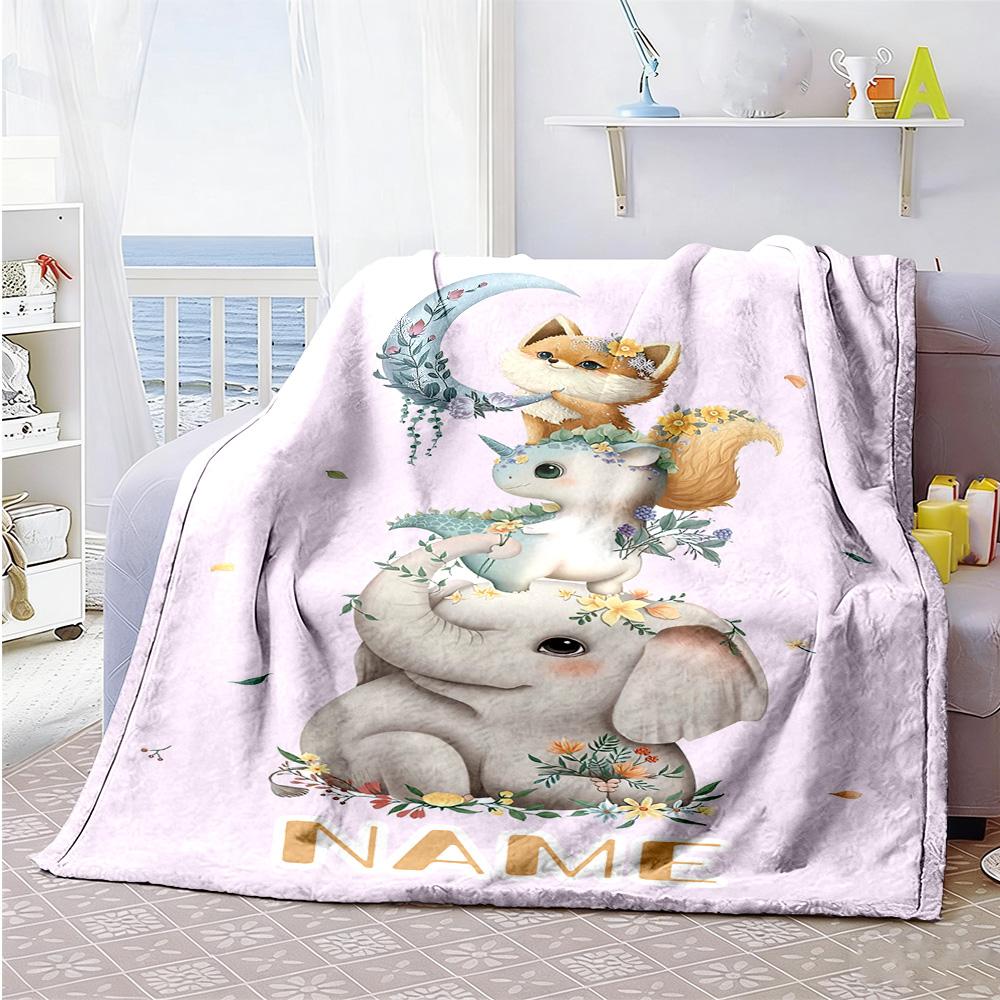 Three Animals Customize Your Name Blanket Gift Customizable Blanket Ultra-Soft for Office Chair Living Room Chair Bed All-Season Use