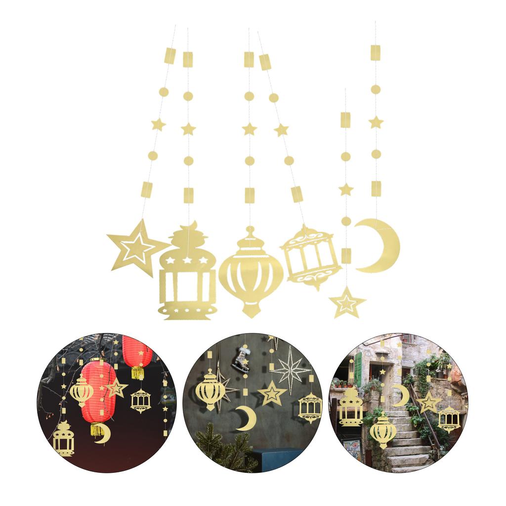 6Pcs Eid Hanging Decoration Ramadan Mubarak Party Supplies Festive Ceiling Ornaments for Islamic Festival Home Decor