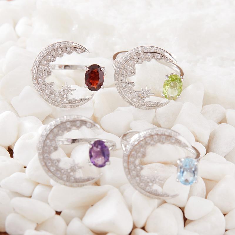 Natural Amethyst Citrine Ring Women'S Color Treasure Pomegranate Topa Transparent Peridot Moon Index Finger Ring