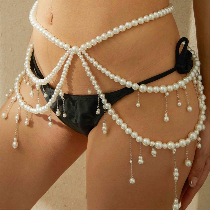 Elegant MultiLayer Pearls Fringe Waist Chain Belt Belly Chain Waist Decors For Women Party Body Jewelry Waist Accessory