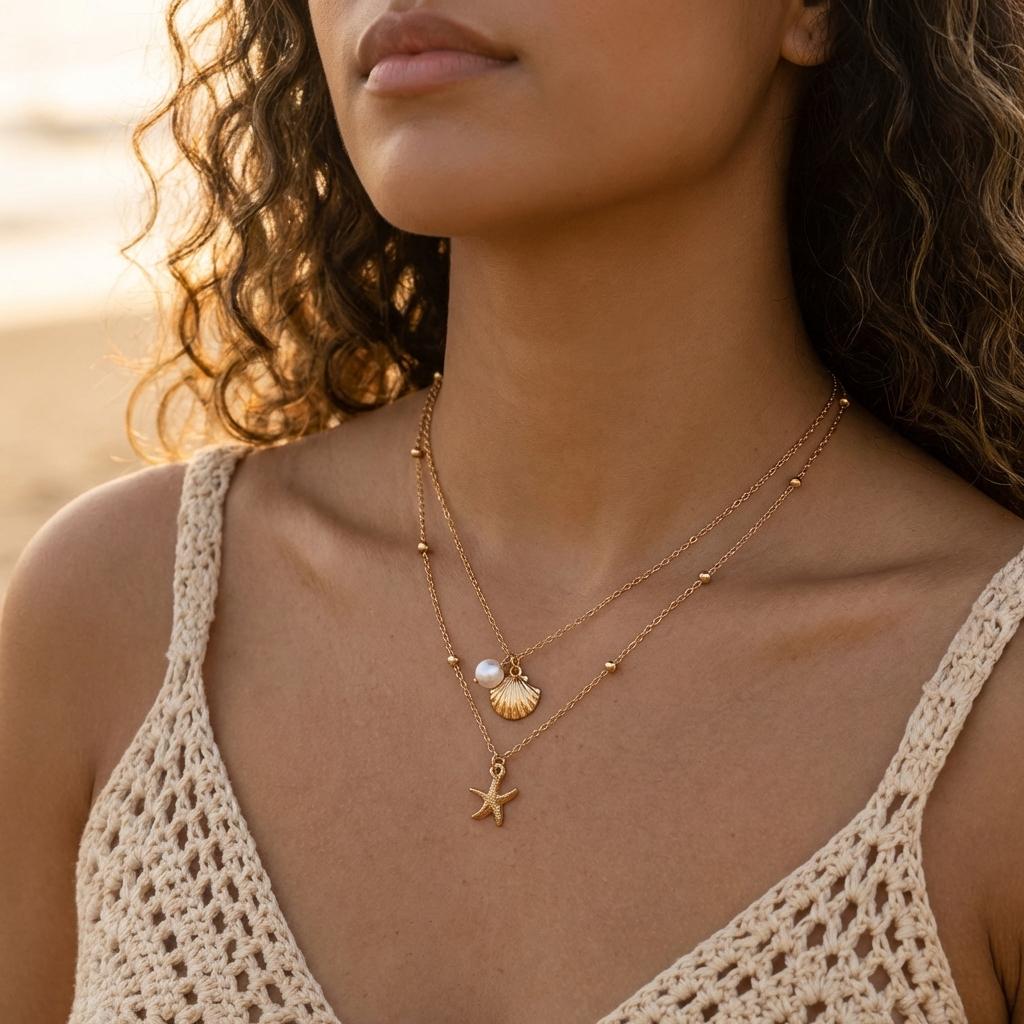 Creative Sun Ocean Animal Pendant Necklace For Women Turtle Starfish Seahorse Multi Element Metal Choker Beach Vacation Jewelry