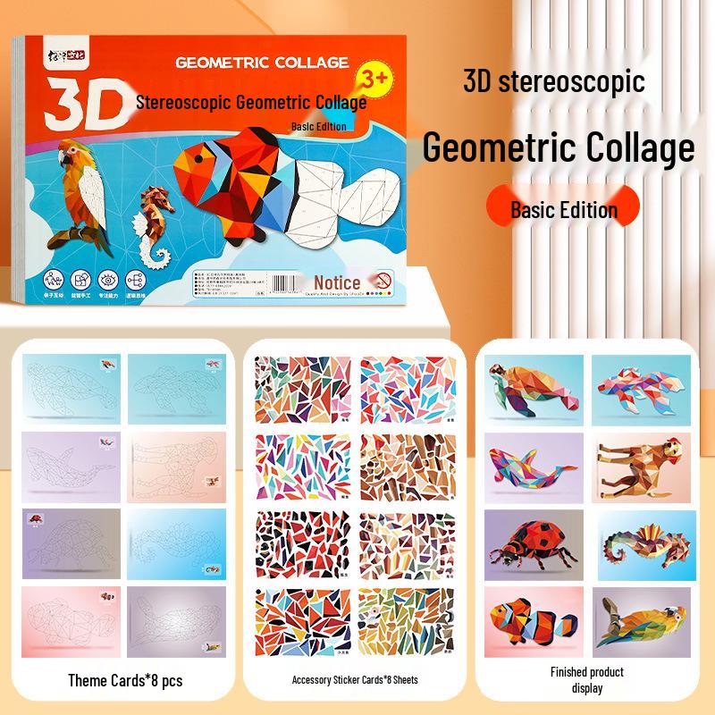 

Kids Handmade 3D Geometric Collage Puzzle Toy DIY Sticker Making for Focus Training