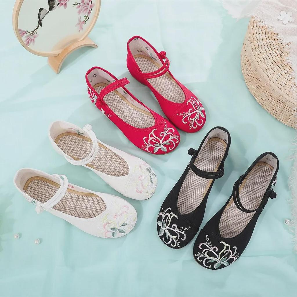 Zapatos de Tacón Bordados Inspirados en Hanfu Qianzi 2024 Primavera/Verano para Mujer