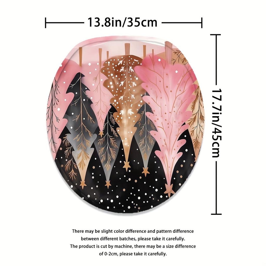 4Pcs Bathroom Shower Curtain Set Pink Christmas Tree Pattern Bathroom Curtain With 12 Hooks Non Slip Rugs Toilet Cover Mat Bathroom Partition