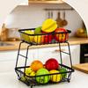 Detachable Two-Tier Metal Wire Fruit Basket Kitchen Countertop Storage Rack for Living Room Tabletop Organization and Display