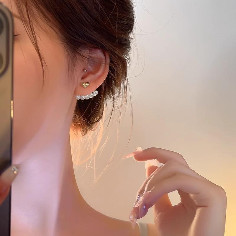 Light Luxury Imitation Pearl Stud Earrings Sweet Heart-shaped Ear Stud For Women Fashion Party Wedding Brid Jewelry Gift