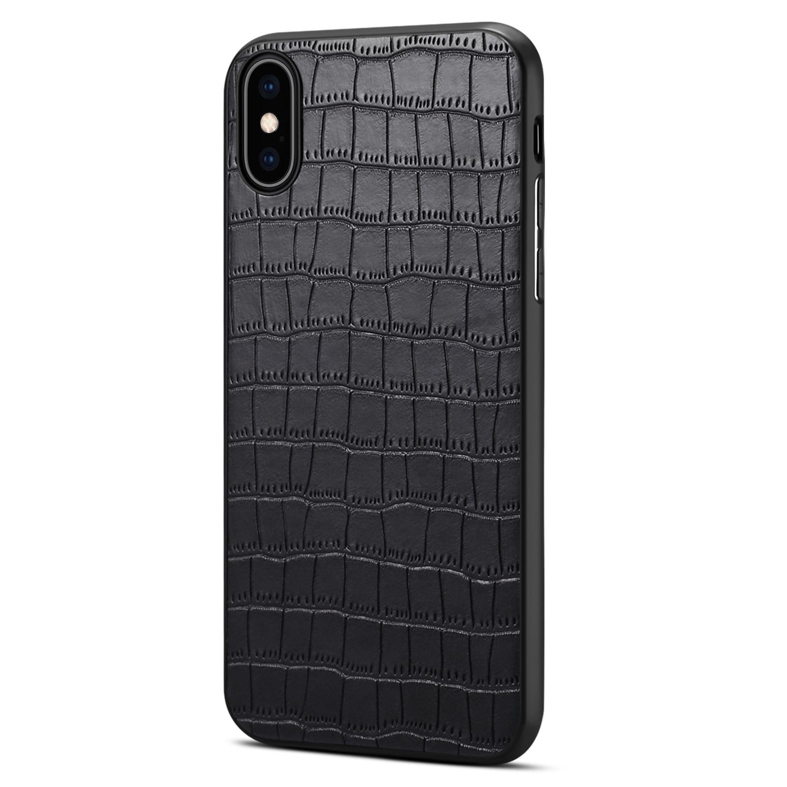 

For iPhone X/XS Cell Phone Case Crocodile Textured PU Leather+PC+TPU Back Cover Brown
