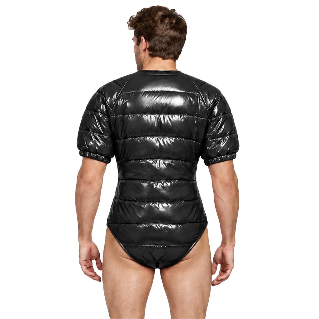 Mens Water Resistant Padded Short Sleeve Bodysuit Zipper Front Round Neck Leotard for Outdoor Sports Daily Casual Wear Travel