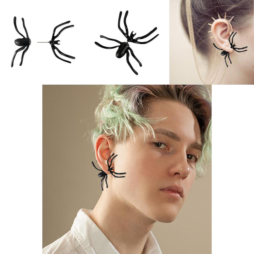 Punk Style Black Spider Ear Jewelry With Animal Motif For Fashion Enthusiasts