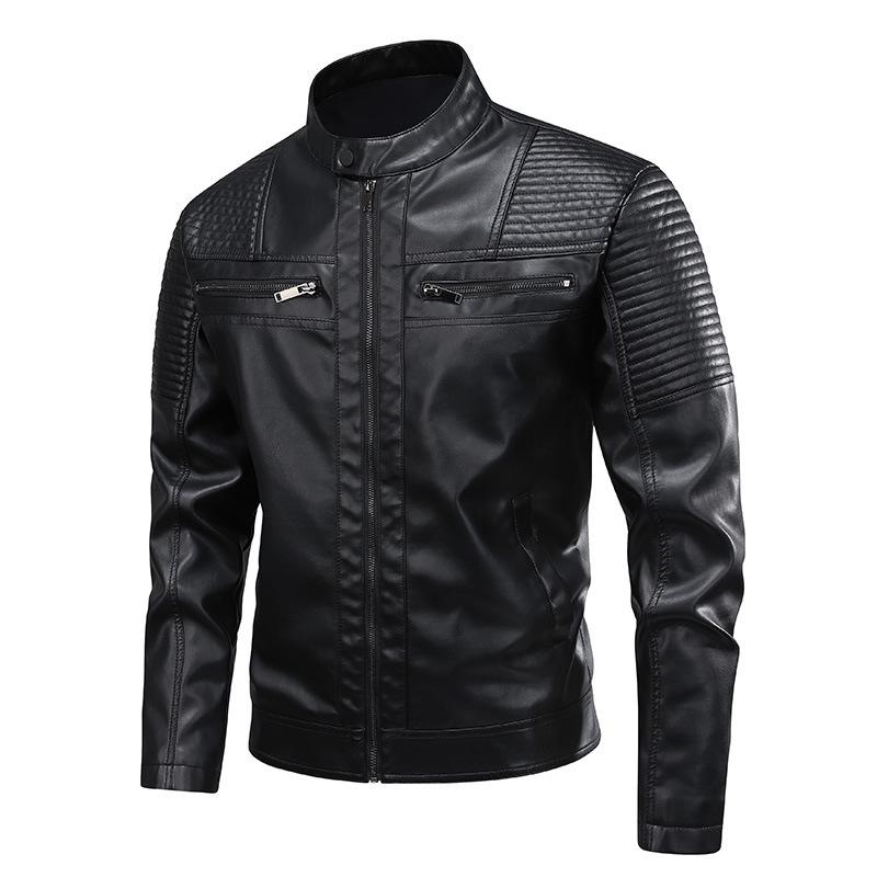 European size new men's stand-up collar leather jacket slim leather jacket locomotive men's jacket youth stand-up collar PU jacket