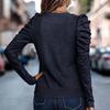 Top da donna a maniche lunghe con maniche a sbuffo e collo rotondo