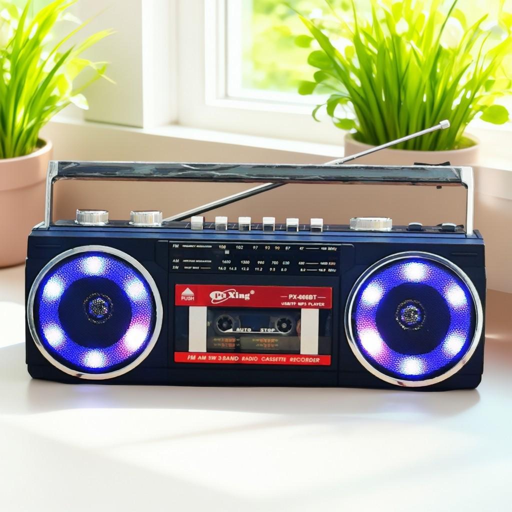 

Vintage-Style Rechargeable Cassette Player & Recorder with Radio, Bluetooth Speaker, and Light Plug-in Version