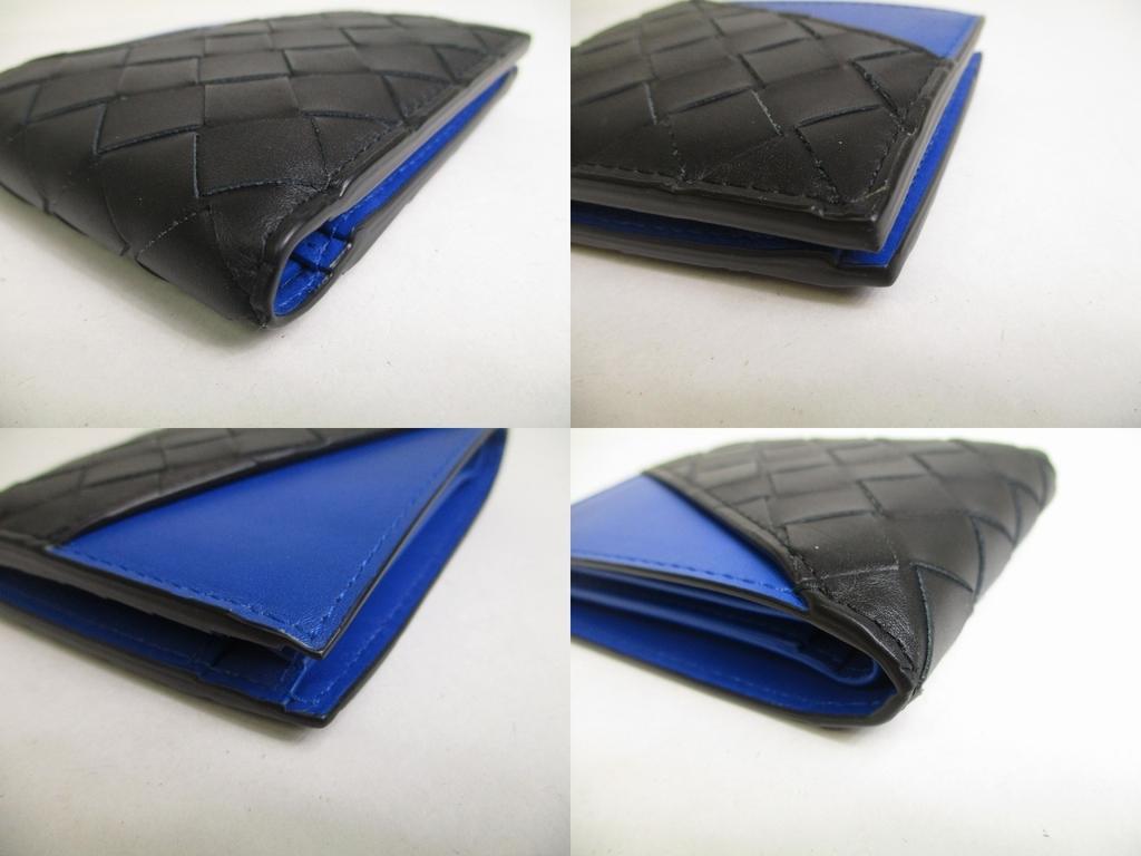 Authentic BOTTEGA VENETA Intrecciato Black Blue Leather Bifold Wallet Compact Wallet #a425  Refurbished
