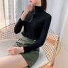 Autumn Winter Women Solid Sweater Half Turtleneck Long Sleeve Zipper Neckline Knitted Pullover Sweater Female Comfortable Warm Slim Knitted Clothes