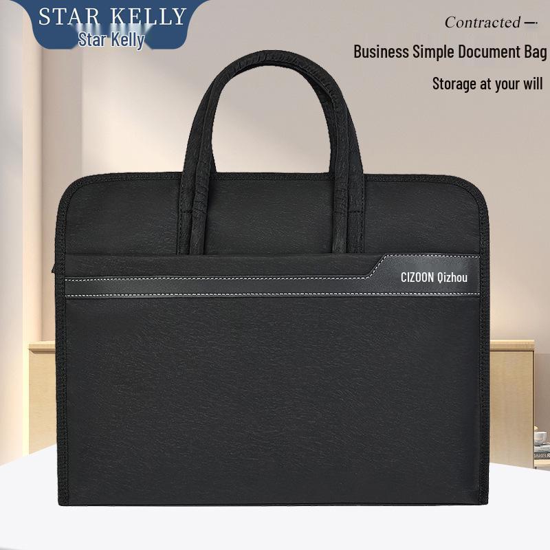 Large Capacity Oxford Cloth Double-Layer Business Briefcase with Custom Printing чёрный