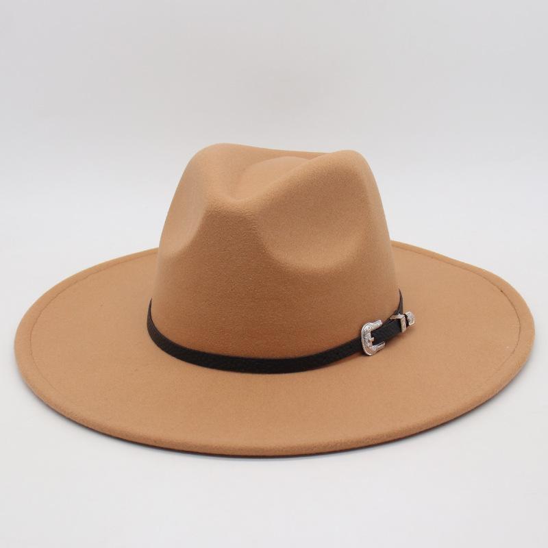 Flat Edge Jazz Hat, Men'S And Women'S Felt Hat, European And American Hat 9.5 Large Brim, High-End Hat, Elegant Foreign Trade Cross-Border Top Hat
