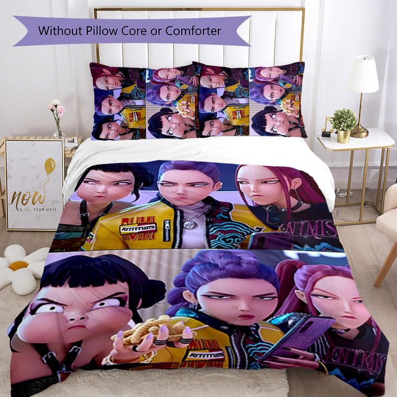 KPOP Hunter 3pcs Bedding Set Duvet Cover Closure Includes 1 Duvet Cover & 2 Pillowcases for All Seasons Bedroom Home Dorm Decor