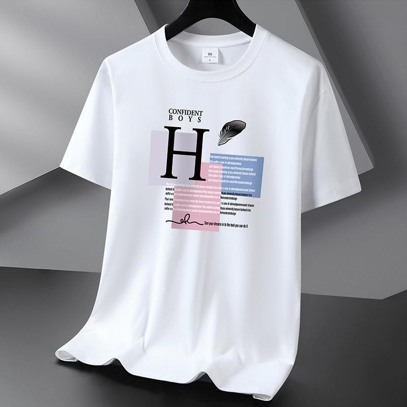 Feather 10 Colors Pure Cotton Pánské tričko s kulatým výstřihem Krátký rukáv Volný Pánské tričko Velká velikost S-6XL
