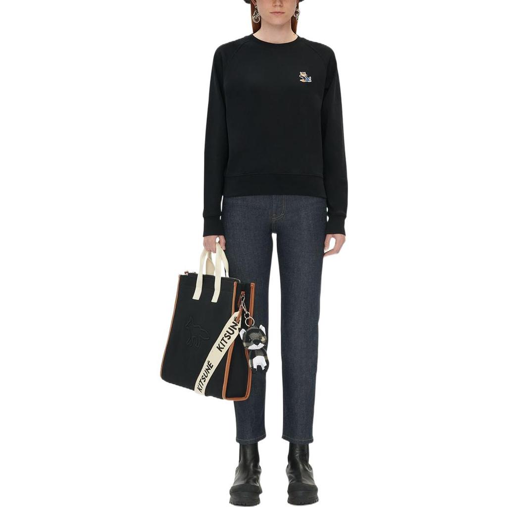 Maison Kitsune Back To Series FW22 Solid Color Fox Patch Round Neck Pullover Sweatshirt Women sweatshirt Black JW00319KM0001-P199
