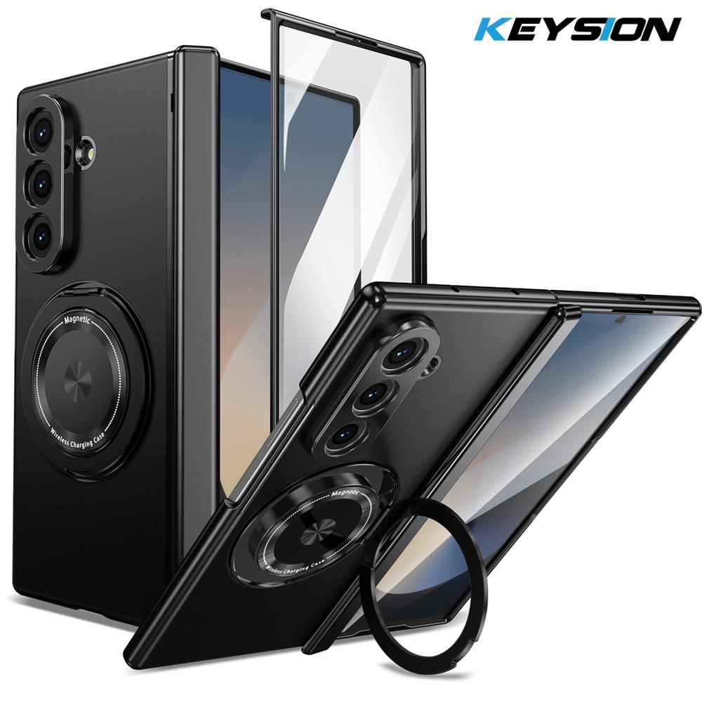 KEYSION 360°Rotating Magnetic Ring Stand Case for MagSafe for Samsung Galaxy Z Fold 7 5G Hinge Phone Cover with Screen Protector