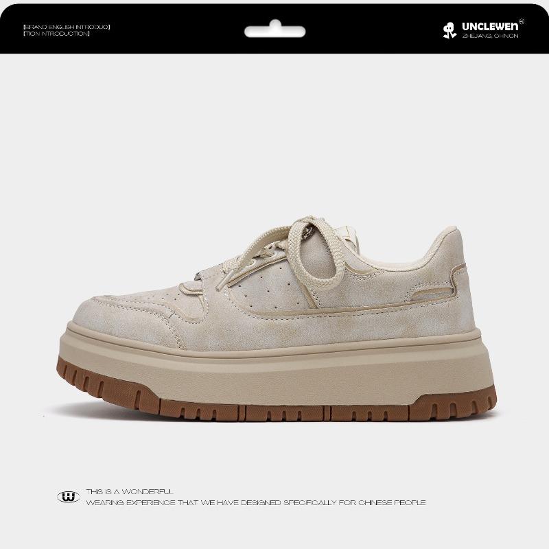 Leather casual skateboard white shoes thick sole heightening soft cowhide breathable bread muffin board shoes women's