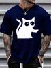 Unisex Black Crew Neck Tee Cute White Big Eyes Cat Print Oversized Short Sleeve Unisexs Summer Streetwear Casual Daily Basic Wear Top