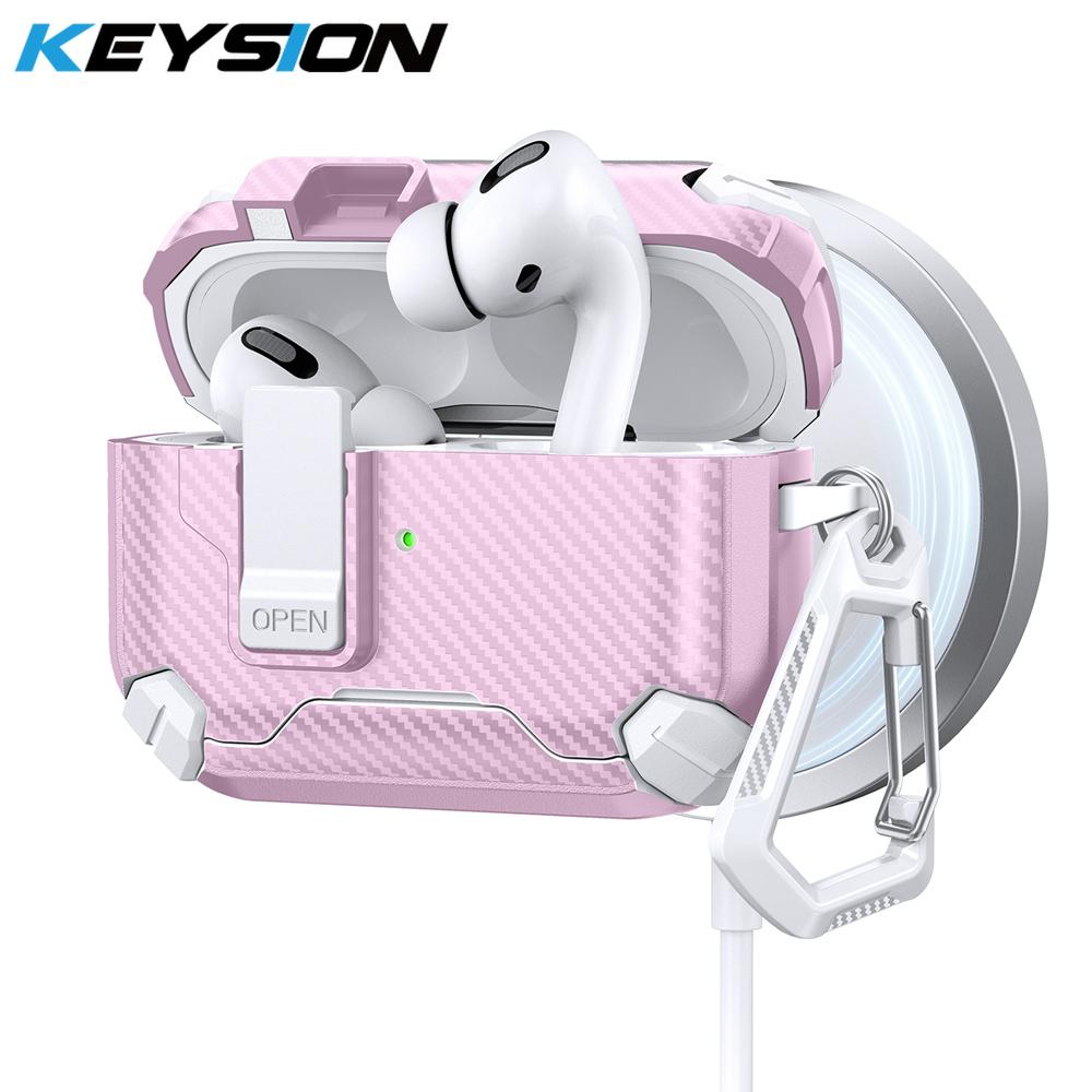 KEYSION Magnetic Automatic Switch Earphone Case for Airpods Pro 3 Pro 2 Shockproof Phone Stand Hook Headphone Cover for AirPods 4