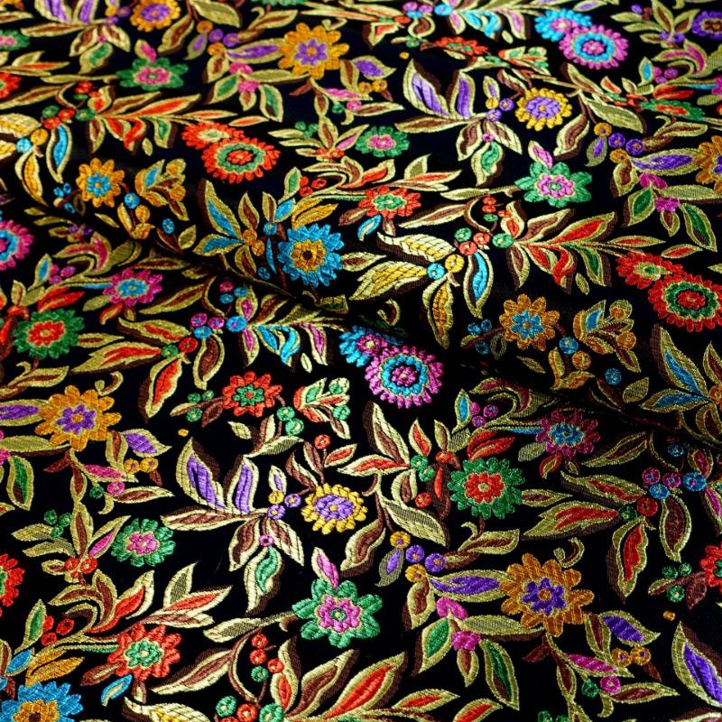 Jacquard Brocade Fabric 300x114cm for Needlework Cheongsam Pillowcases Diy Sewing Cloth Colorful Leaf Flower Black Golden Red