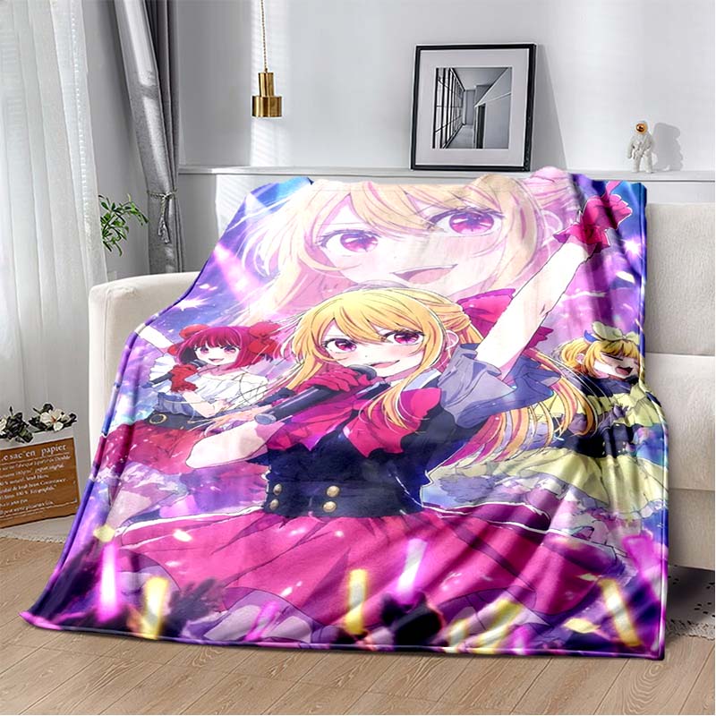 Oshi No Ko Anime Blanket Soft Flannel Plush Throw Blanket Pink Star Manga Print For Girls Bedroom Sofa Decor