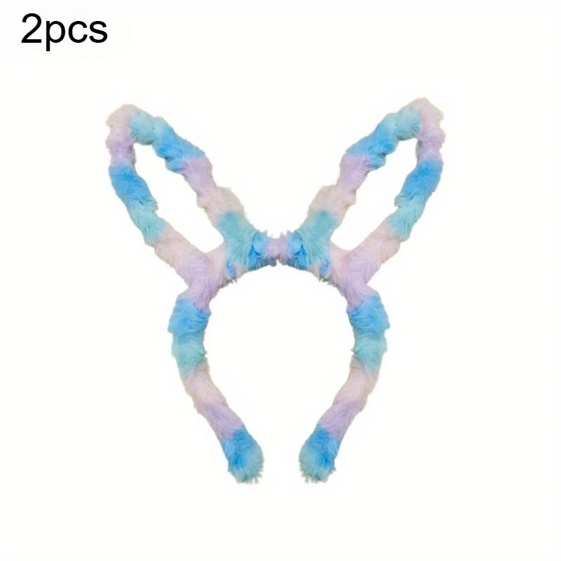 2pcs Colorful Easter Bunny Ear Headband Holiday Decoration Accessory Headband Easter Party Atmosphere Plush Rabbit Ear Headband 2pcs синий