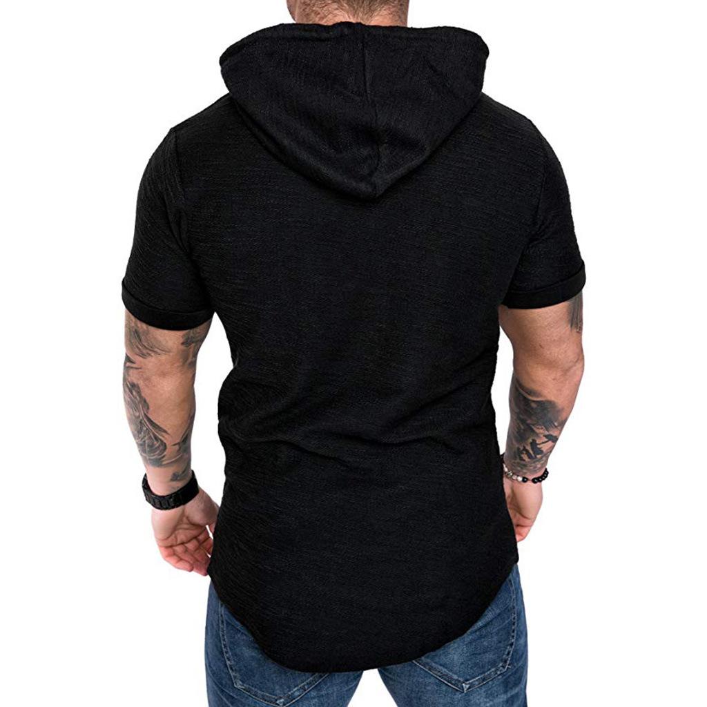 Spring and Summer Men's Casual Sports Short-sleeved T-shirts Men's Casual Solid Color Hooded T-shirts