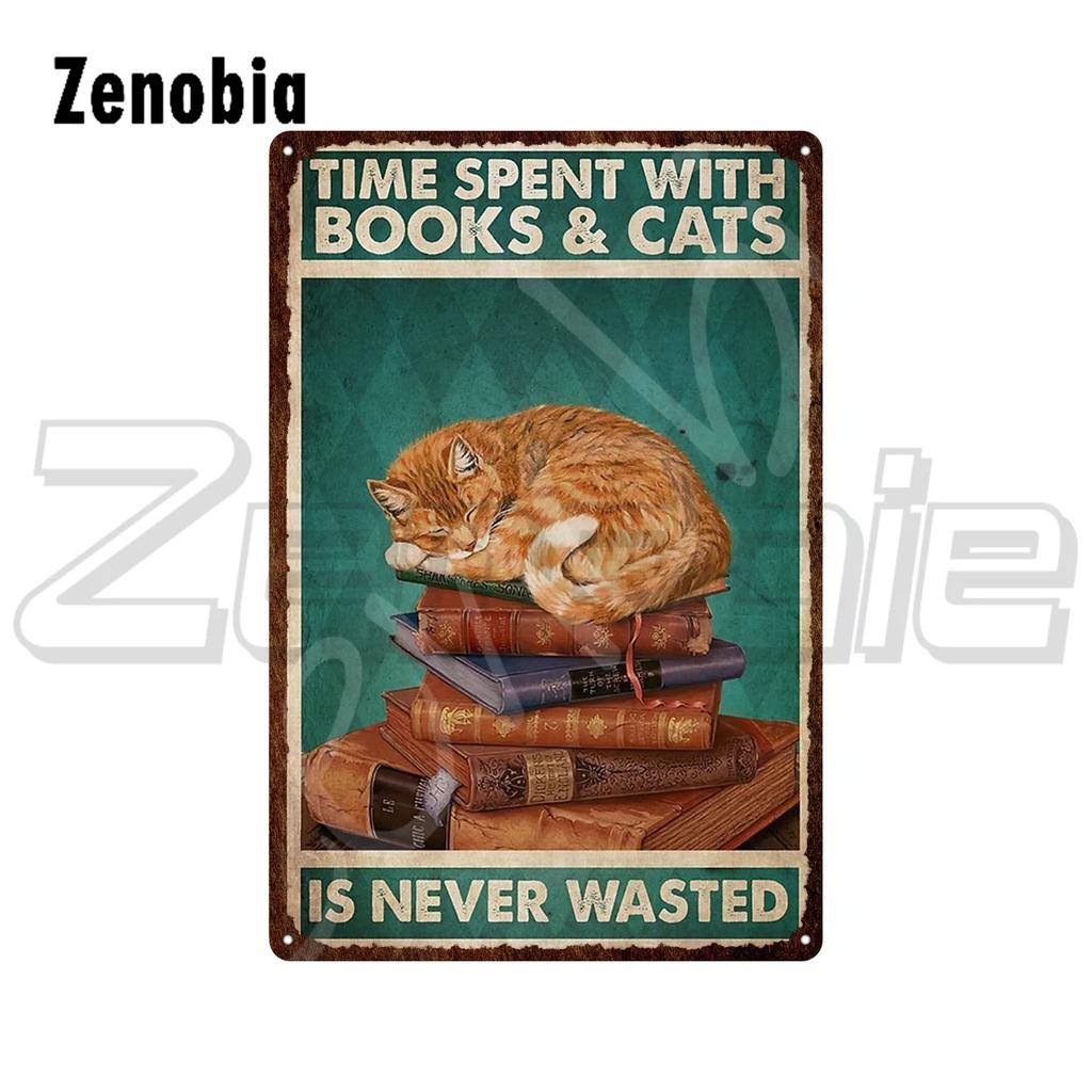 Black Cat Metal Sign Cat On Sewing Machine Funny Vintage Tin Sign Plate Animal Metal Plaque Wall Stickers for Room Decoration