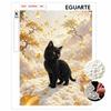 Framed Pearl Painting Kit Black Cat Golden Ginkgo Leaves 3D Shiny Bead Art Canvas for Bedroom Living Room Decoration Wall Art DIY Gift