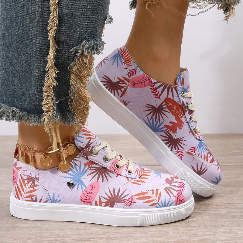 

Spring new large-size casual sports shoes fashionable floral flat-soled thick-soled running canvas board shoes 43
