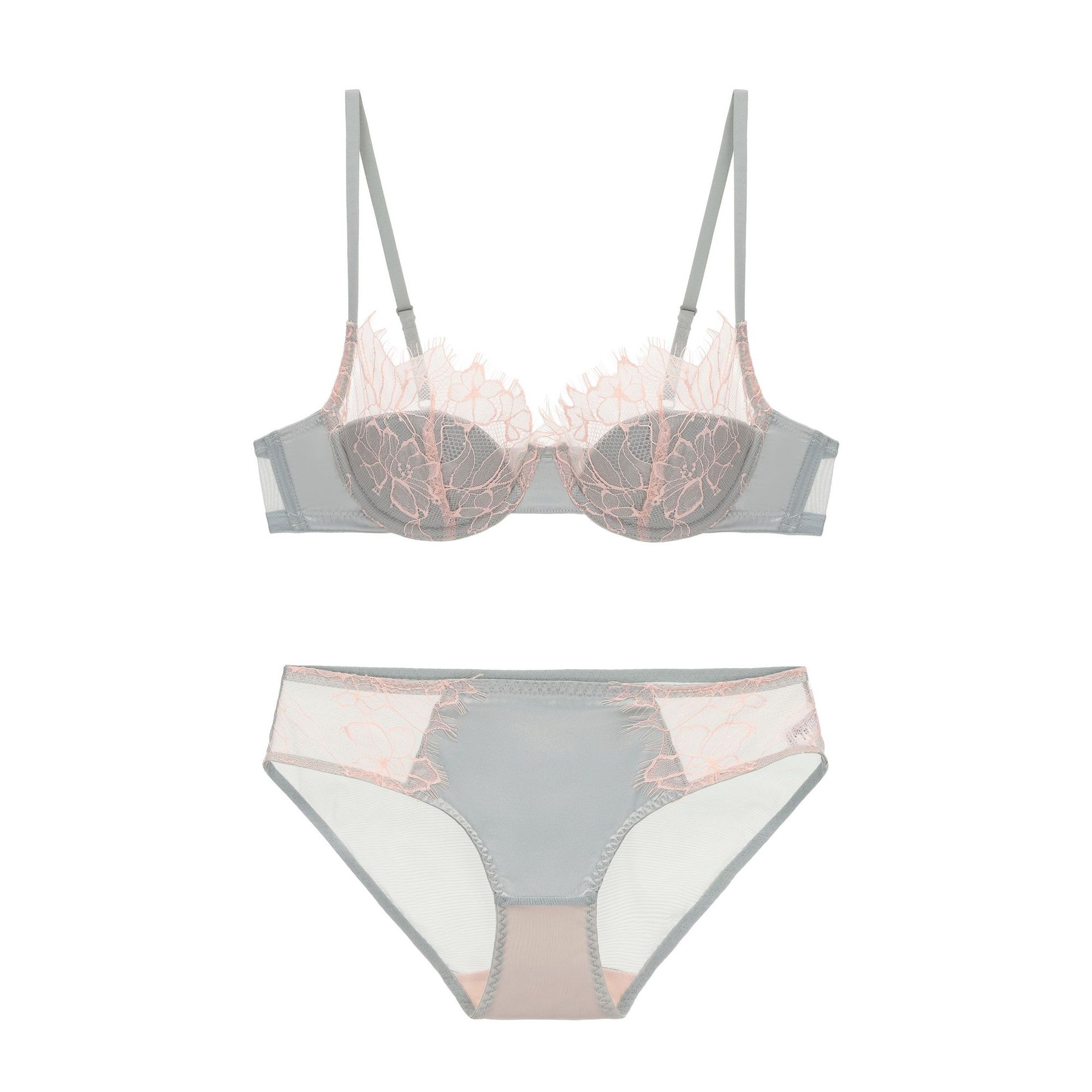 

French underwear soft steel ring small chest gathering sexy underwear thin cotton satin splicing eyelashes lace bra cover 70A зелений