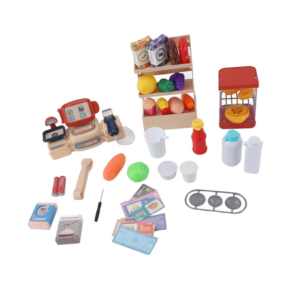 42Pcs Cash Register Toy Set with with Sound Effects Realistic Interactive Fun Multifunction Kids