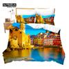 Romantic European Town Bedding Set Cityscape Duvet Cover Set Night Scenery Tower Comforter Cover Ship Bed Cover Twin King Size