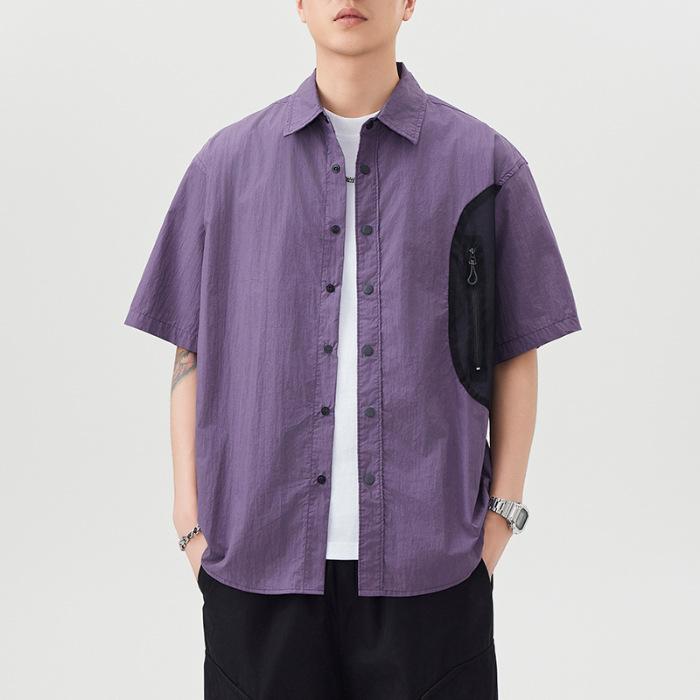 

Горная уличная рубашка с коротким рукавом в стиле пэчворк, мужская, американская, трендовая, японская, ретро, свободного кроя, с рукавом средней длины 4XL