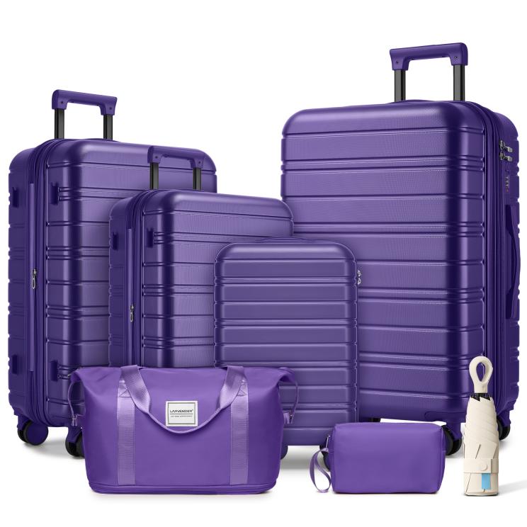 New Stylish Pink 6-piece Expandable Luggage Travel Set with Free Umbrella, Perfect for Long-distance Travel and Business Trips