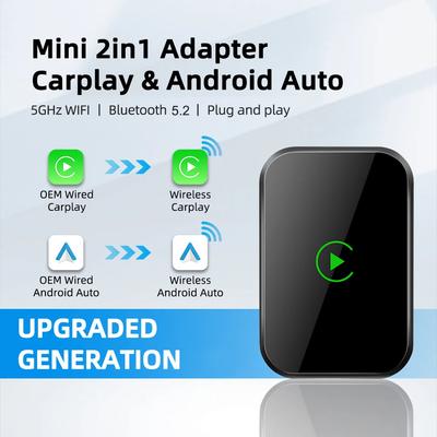 Mini 2in1 Wired To Wireless Carplay Android Auto Adapter for OEM Car Radio Smart Audio Box Bluetooth WiFi Auto Connection