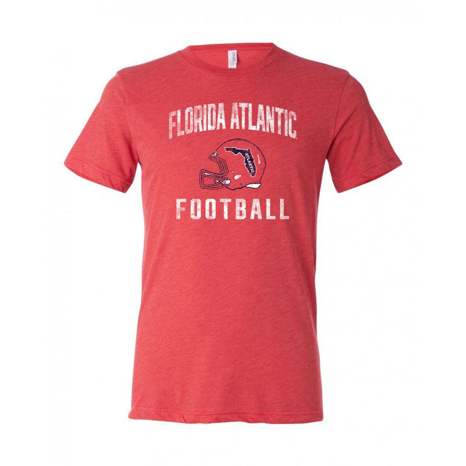 Florida Atlantic Owls Faded Football Helmet Canvas Triblend T Shirt - Red M